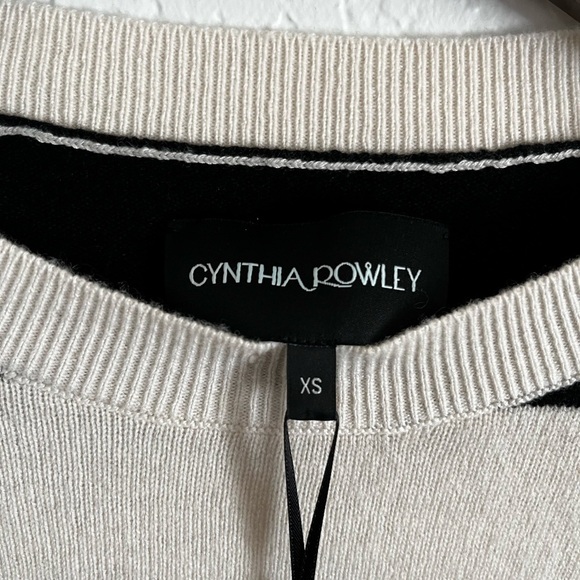 Cynthia Rowley NWT Cashmere Wool Cropped Long Sleeve Sweater Black Cream XS - Picture 4 of 7